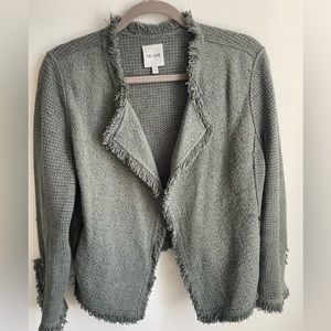 Fringe Mix knit jacket-sage green